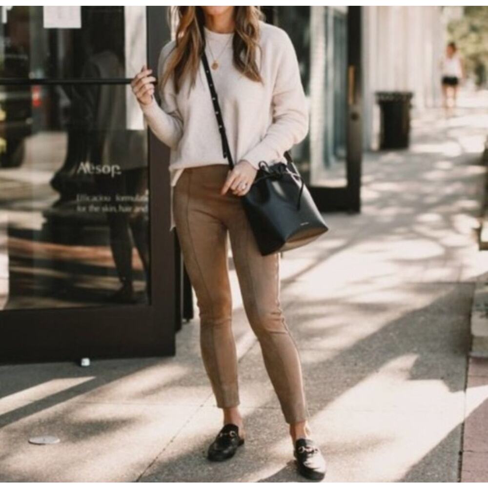 NWT Spanx Faux Suede Leggings Camel Womens S Stretch Slimming Chic Classic Fall